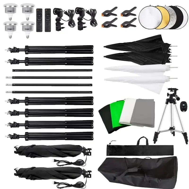 Photography Equipment Kit Tool Camera Photo Studio Video Soft Box LED Light Tripod Stand Background Soft Lamp Reflector Umbrella