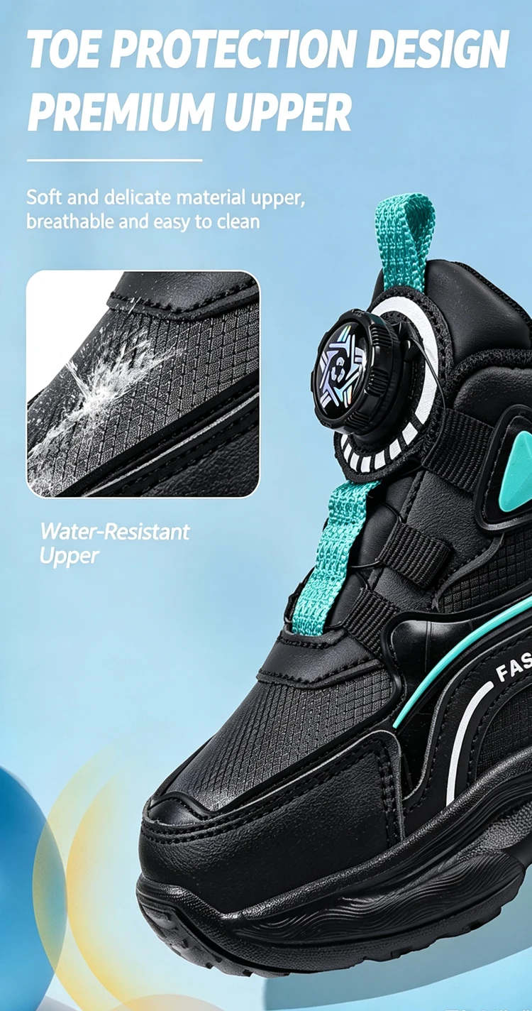 Kinder Leder Freizeitschuhe mit Drehknopf Jungen Laufschuhe Rutschfest Stoßdämpfend Kinder Outdoor Sport Wanderschuhe – Detail 5