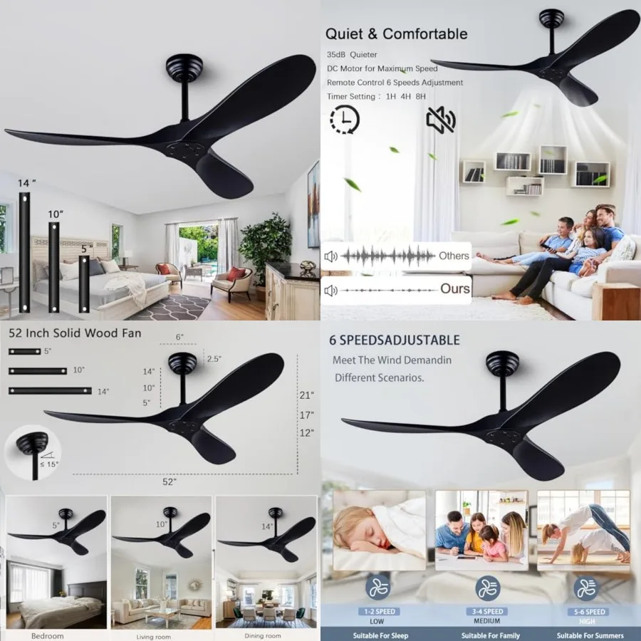 

52" Ceiling Fans with Remote Control without Light, Modern Reversible DC Motor Indoor Outdoor 3 Blade Ceiling Fan for Patio, Be