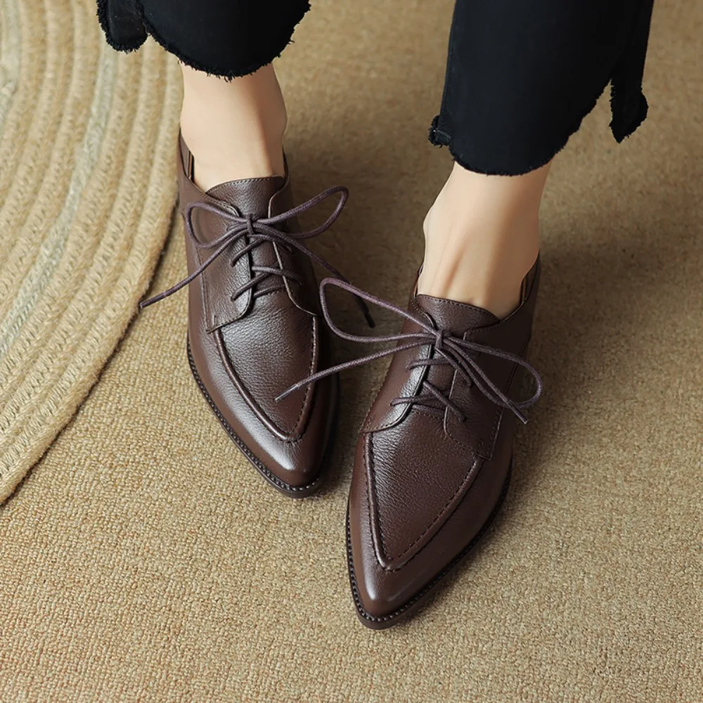 Women\'s Oxfords Shoes Single Shoes Made of Sheepskin Material with Pig Leather Lining and Insoles Soft and Comfort Office Lady