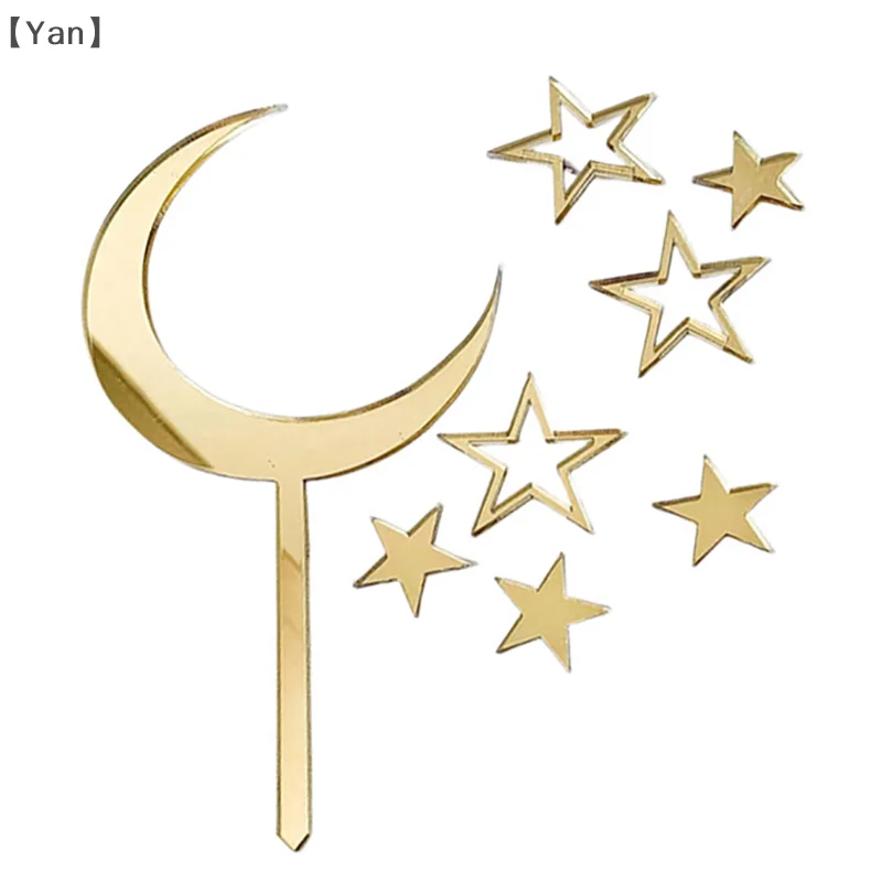 1 Juego de adornos acrílicos de bienvenida al mundo, estrellas, Luna, pastel de cumpleaños, cola de sirena para fiesta de bebé, decoración de magdalenas, soporte para pastel
