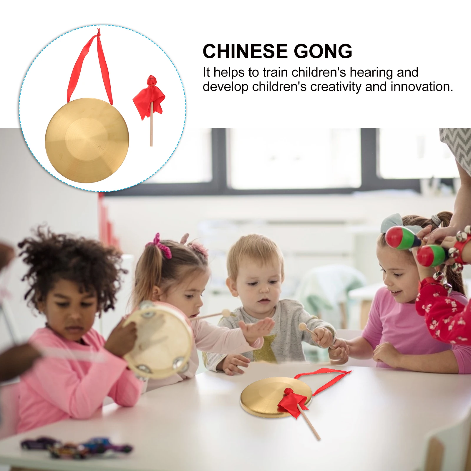 

Hand Gong Percussion Instrument Chinese Opera Gong Sturdy Durable Pure Sound Clear Loud Training Hearing Ergonomic Handle With