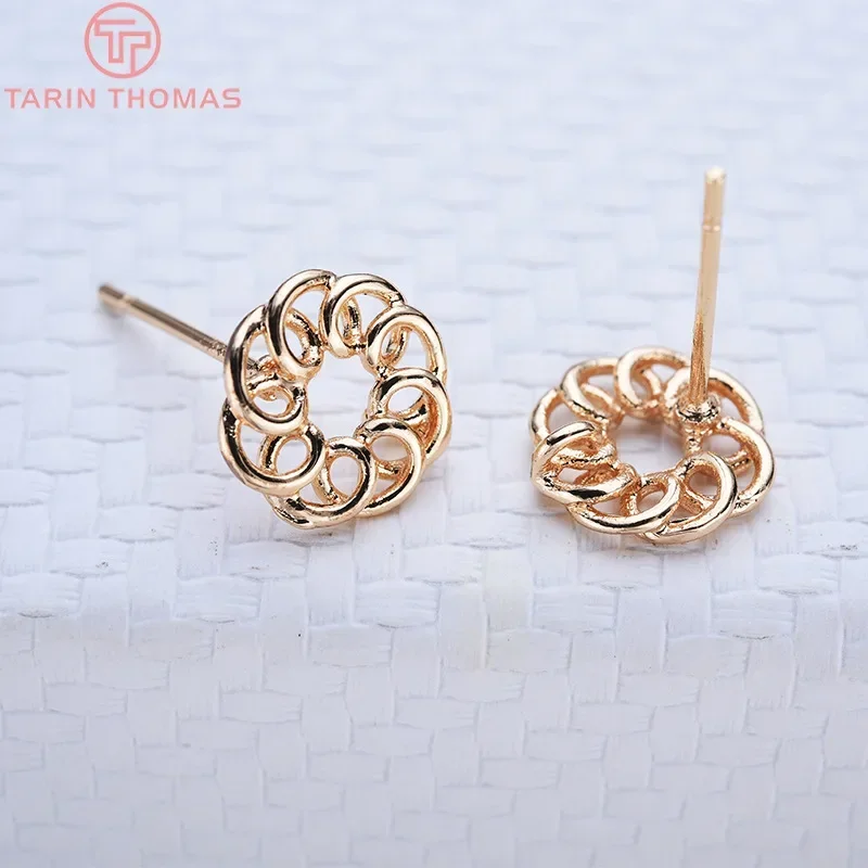 (2003)10PCS 9.5MM 24K Gold Color Plated Brass Hollow Flower Stud Earrings for DIY Jewelry Making Findings Accessories