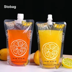 StoBag 100pcs Transparent Drinking Nozzle Bag Liquid Juice Beverage Packaging Clear Plastic Storage Portable Sealed Pouches