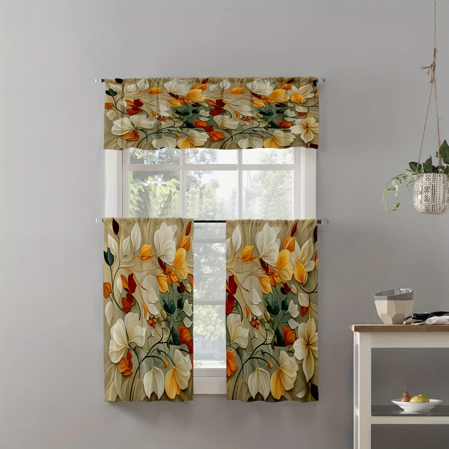  Elegant Floral Magnolia Kitchen Curtain, Vintage Botanical Flower Pattern Window Treatment for Kitchen Bathroom Home