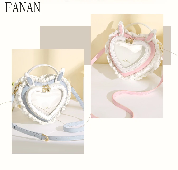 Girls' Crossbody Bag New Style Original New Rabbit Ear Love Lolita Bags Transparent Storage Sweet and Cute Ladies Hand Bag