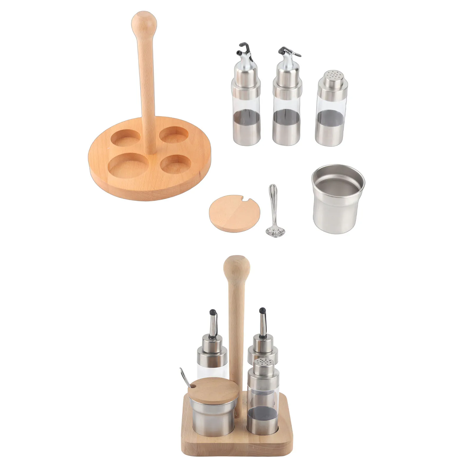 Cruet Spice Jar Set with Rack Air Tight Condiment Storage Container Dust-Proof Seasoning Box for Pepper Salt Kitchen Cooking