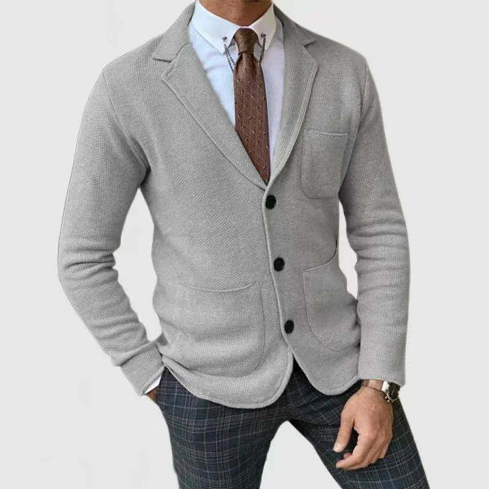 Men Casual Suit Jacket Slim Fit Solid Color Coat Warm Work Street Style Polyester Spandex Blend for Autumn Winter