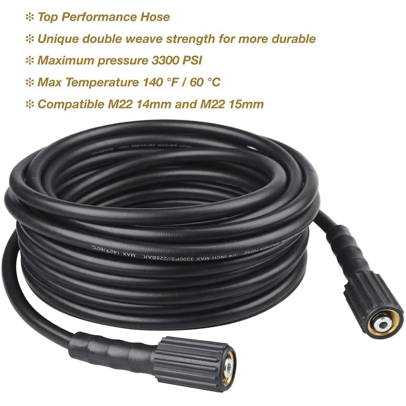 50 FTX 1/4 Inch, High Pressure Washer Hose 1600PSI, M22 14Mm And M22 15Mm, Replacement Power Washer Hose