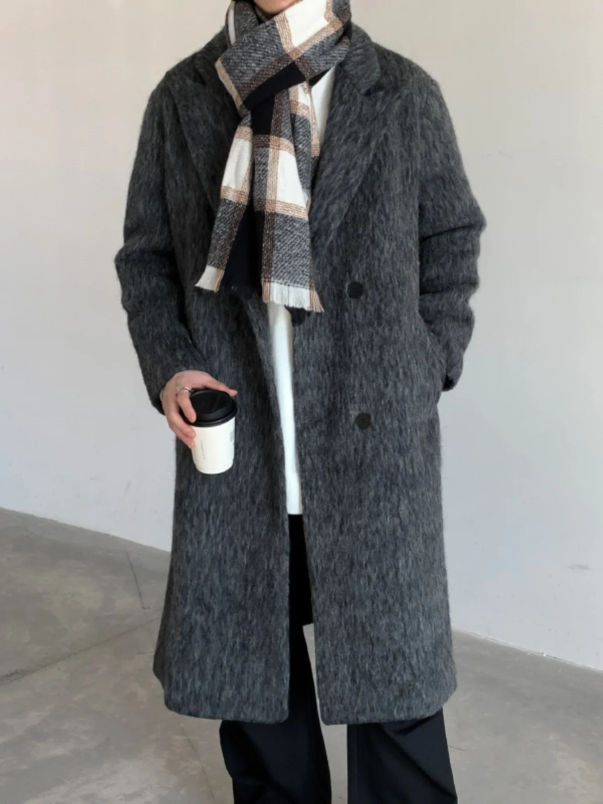 

Мужское длинное шерстяное пальто в корейском стиле, удлиненное до колена, с двойной застежкой на пуговицы, ветровка, осенне-зимняя верхняя одежда, молодежный повседневный стиль