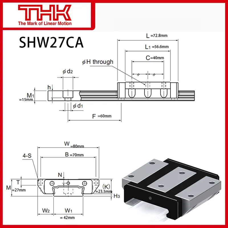 Imagem -05 - Controle Deslizante Linear do Trilho de Guia Thk Transporte Original do Bloco Shw27ca Shw 27ca Shw27 Shw27ca1uu Shw27ca1ss gk