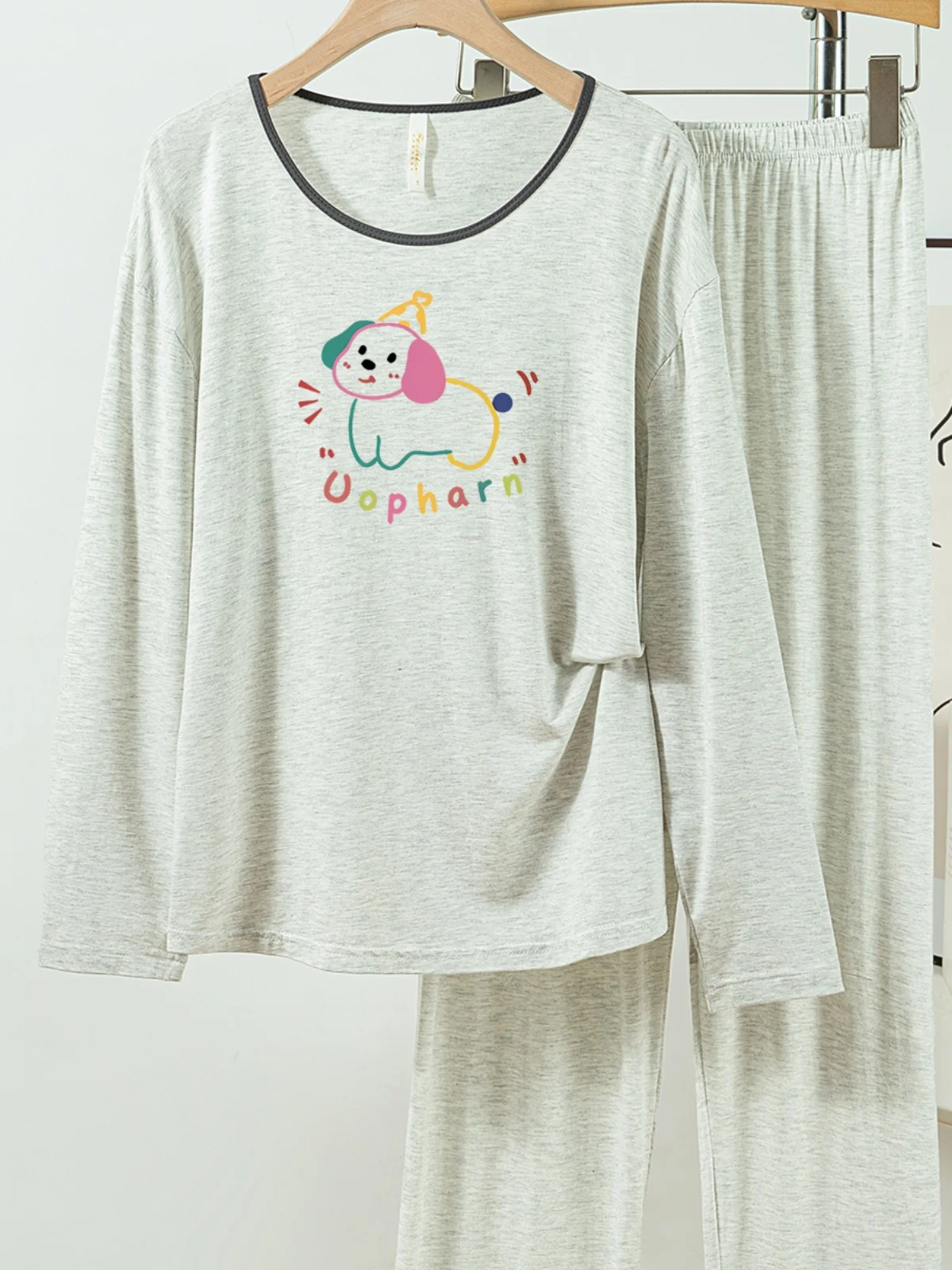 

5181-217 Повседневные и удобные пижамы из модального хлопка для женщин, новые весенне-осенние длинные брюки с длинными рукавами, однотонные повседневные