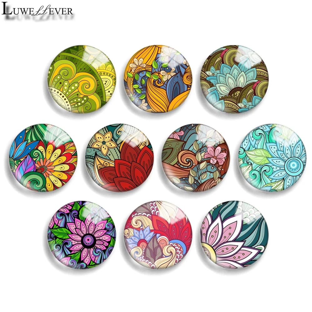 

10mm 12mm 20mm 25mm 30mm 40mm 837 Flower Mix Round Glass Cabochon Jewelry Finding 18mm Snap Button Charm Bracelet