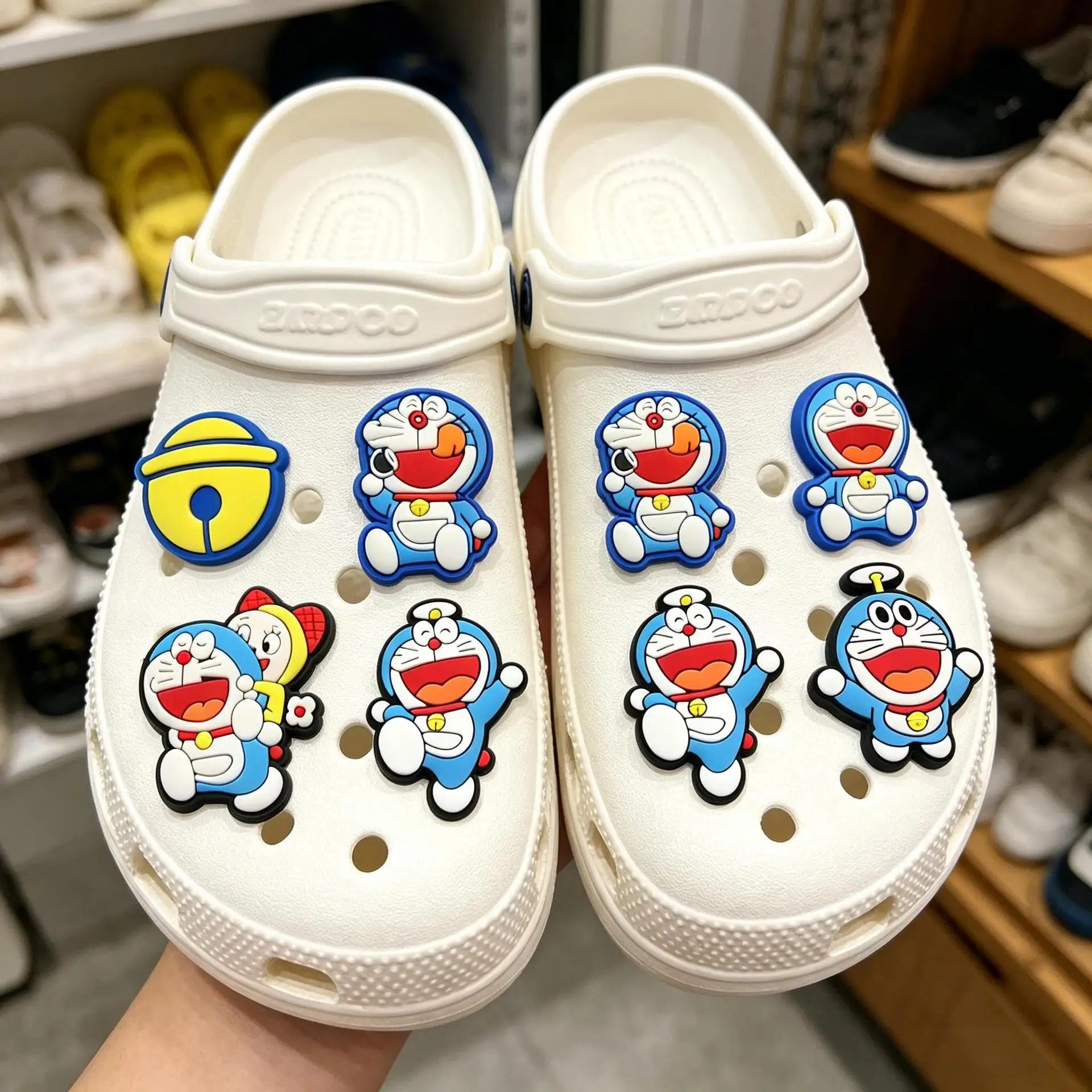 10pcs Charming Japanese Anime Doraemon Cute Cat Cartoon DIY Accessories PVC Praise Shoe Charms Clow for Clogs Slides Gift Idea