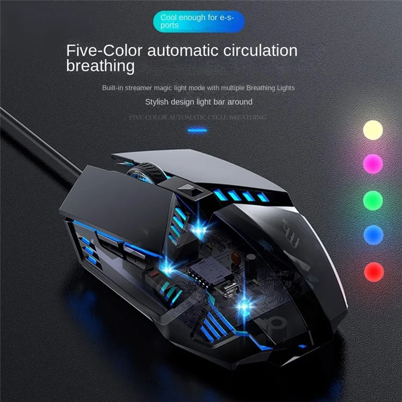 

AC56-проводная игровая мышь, компьютерные мыши, механическая, бесшумная, 6 клавиш, USB-плетеная веревка, 4-скоростная, эргономичная мышь на дюйм для ПК, ноутбука