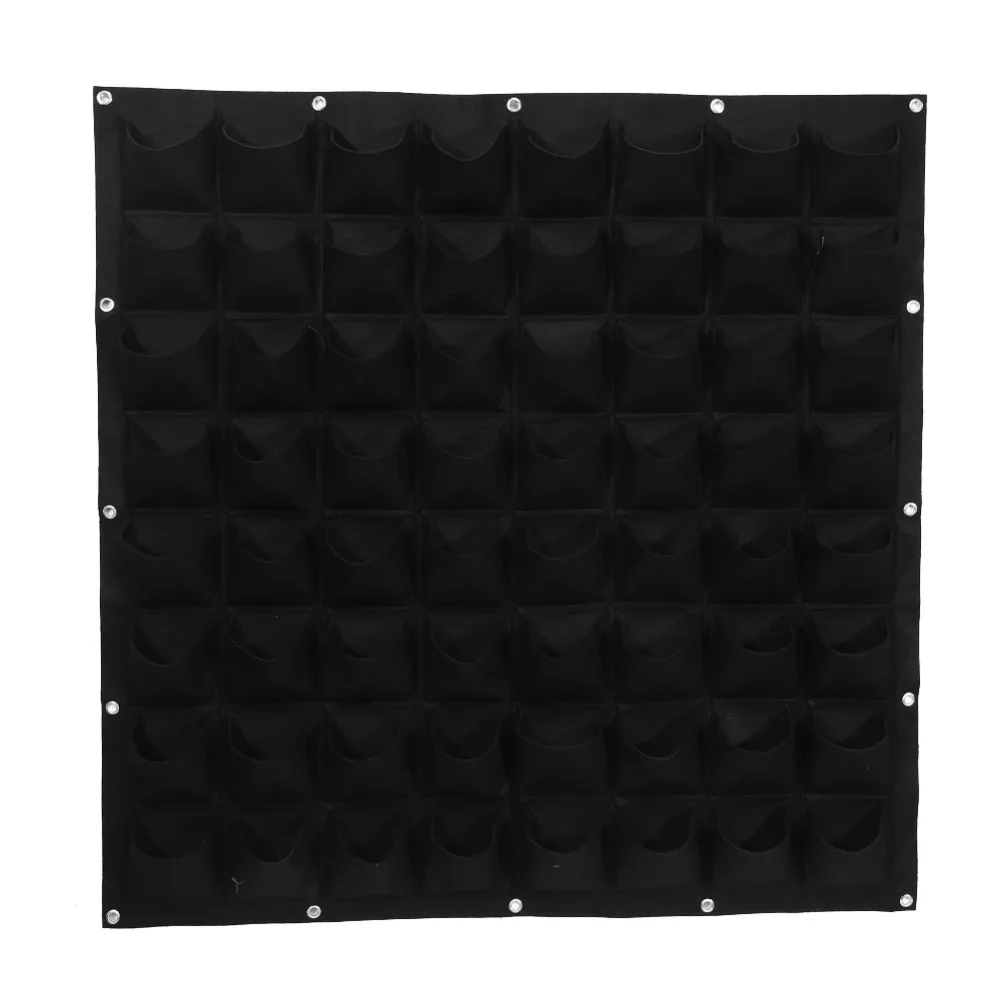 Durable 64 Pockets Plant Grow Bag Felt Degradable Plant Bag Easy Installation 100*100cm Wall Hanging Plant Bag Outdoor Gardening
