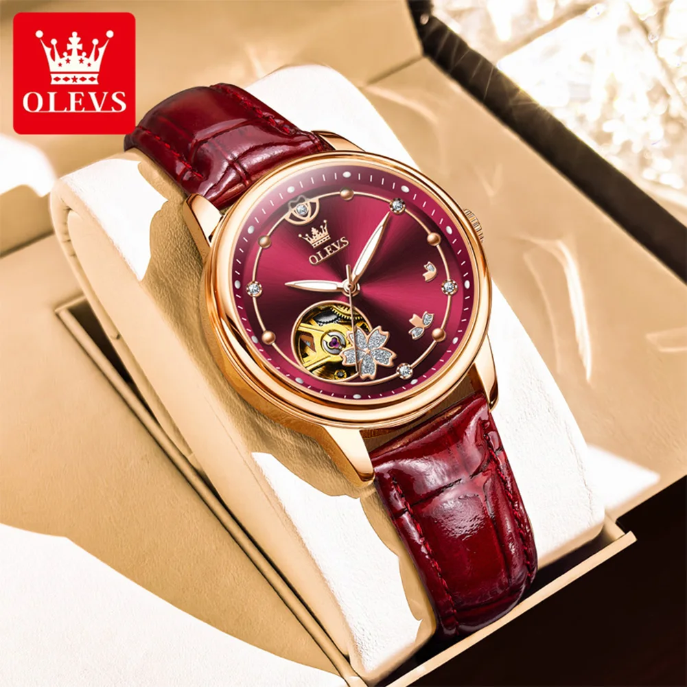 OLEVS الأصلي الهيكل العظمي توربيون ساعة للنساء التلقائي الميكانيكية الفاخرة ساعة اليد مقاوم للماء ساعات أنيقة هدايا النساء