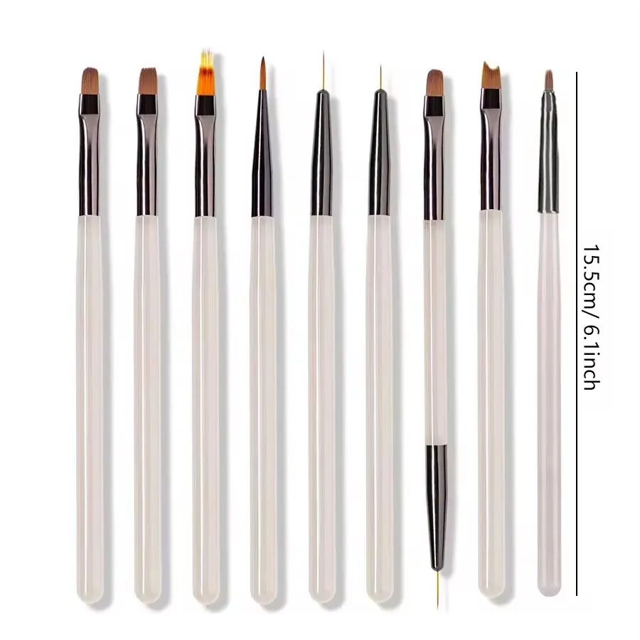 9Pcs UV Gel Acrylic Nail Brush Set, Nail Tips Extension Nail Brushes 3D Carving Manicure Salon Tools image 6