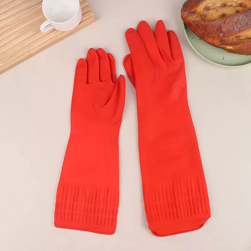 1 زوج اللاتكس طويل غسل الأطباق المطبخ قفازات نظيفة غسل الصحون حوض السمك خزان الأسماك قفازات واقية سميكة الصناعية #3