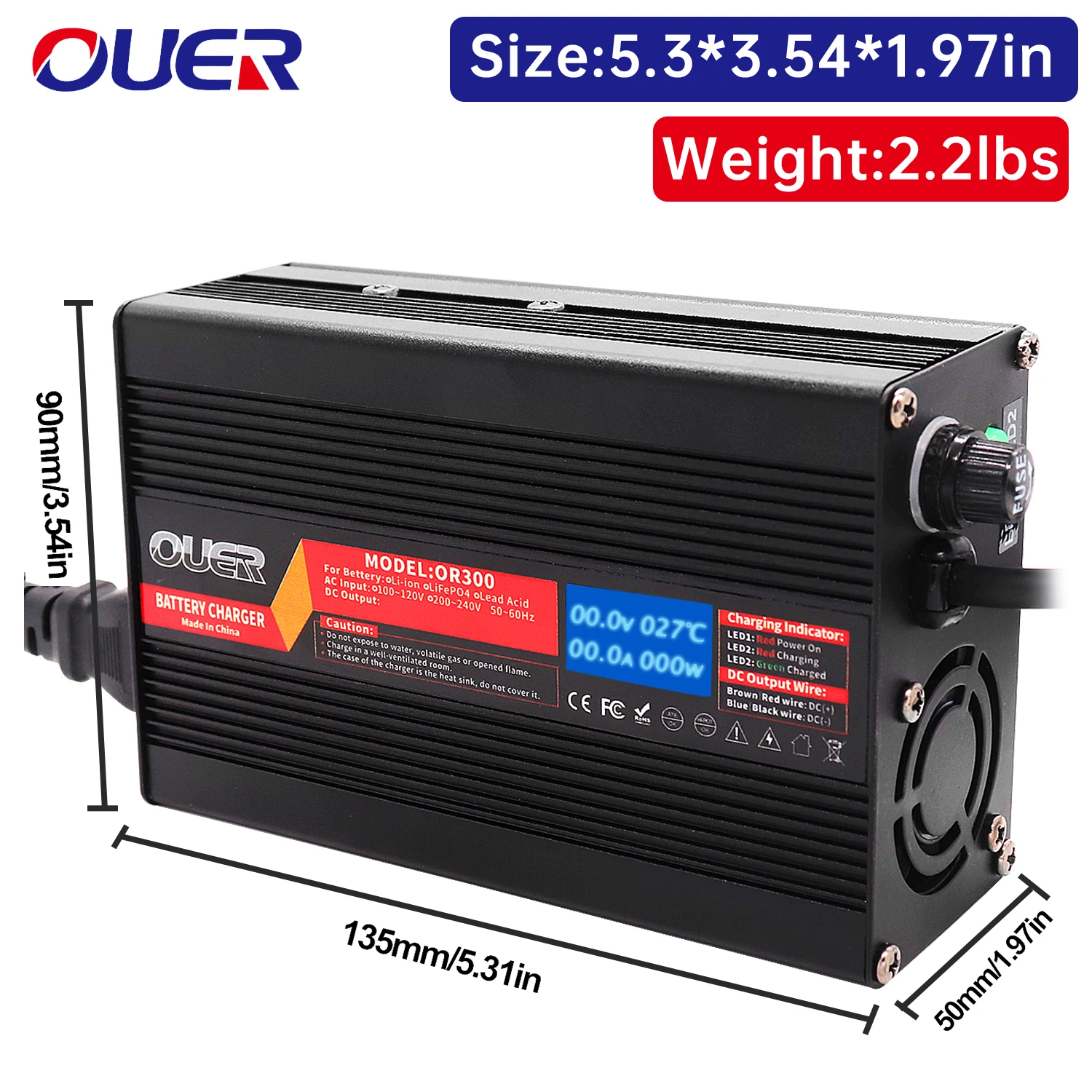 54.6V 5A Smart Lithium Battery Charger For 13S 48V Lithium Battery With OLED Display Fast Charger Cooling Fan