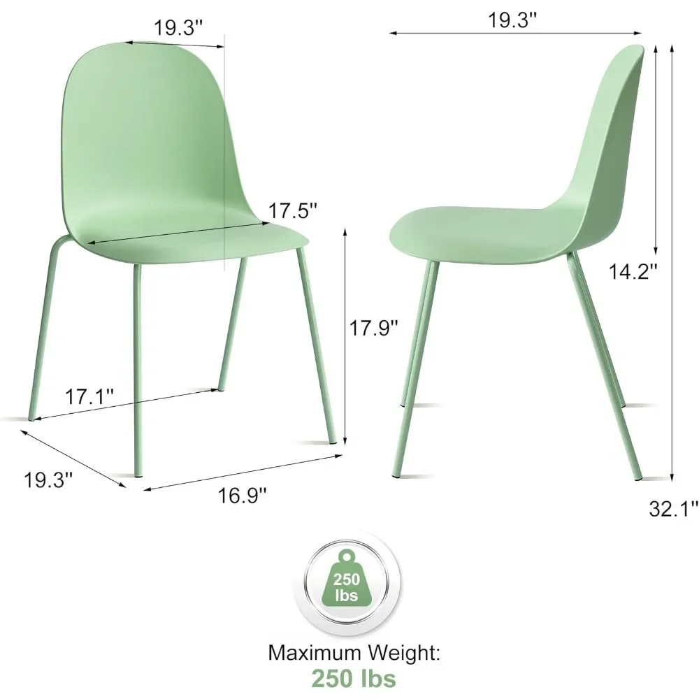 Silla de comedor de plástico apilable industrial minimalista con patas de metal, montaje rápido, adecuada para cafeterías interiores y exteriores