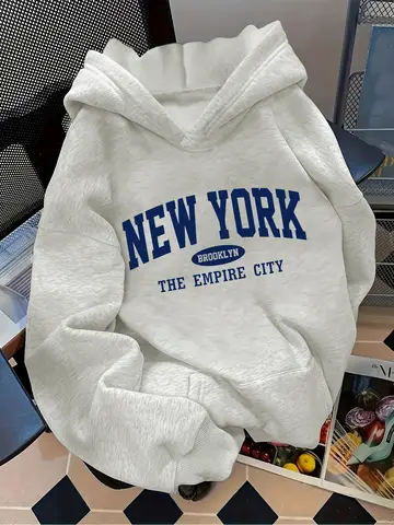 Women Loose Letter Pattern Fashion Hoodie Casual Style Geometric pattern Hooded Collar Casual Long Sleeve Pullover with Pockets