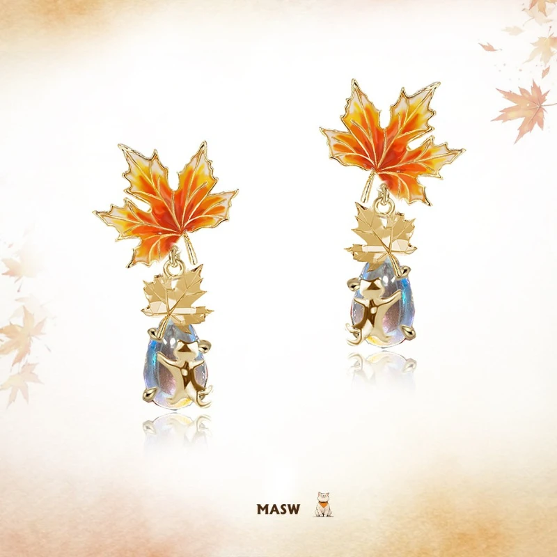 MASW Original Design Cute Maple Leaf Cat Earrings For Women Female Gifts  2026 Trend New Accessories Lovely Jewelry