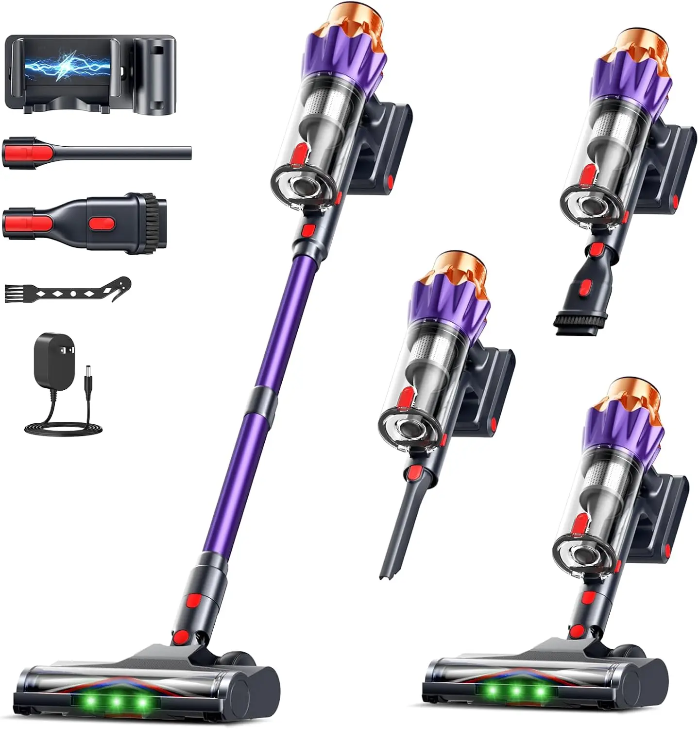600W 50KPa Cordless Vacuum, 60Min Runtime, Anti-Tangle Brush, LED Display, Lightweight Stick for Pet Hair & Hard Floors