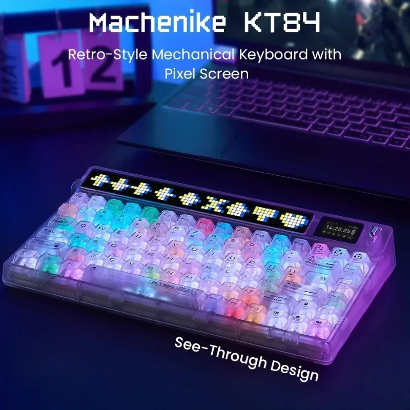 

Механическая клавиатура KT84, беспроводная горячая замена, RGB светодиод и экран мудрости, эргономичная настраиваемая игровая клавиатура для киберспорта