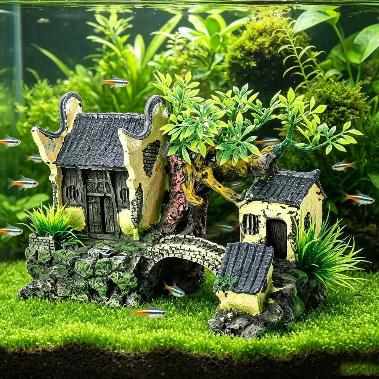 Kunstmatige landschappelijke d - Aquarium Fish Bridge recensie en prijs