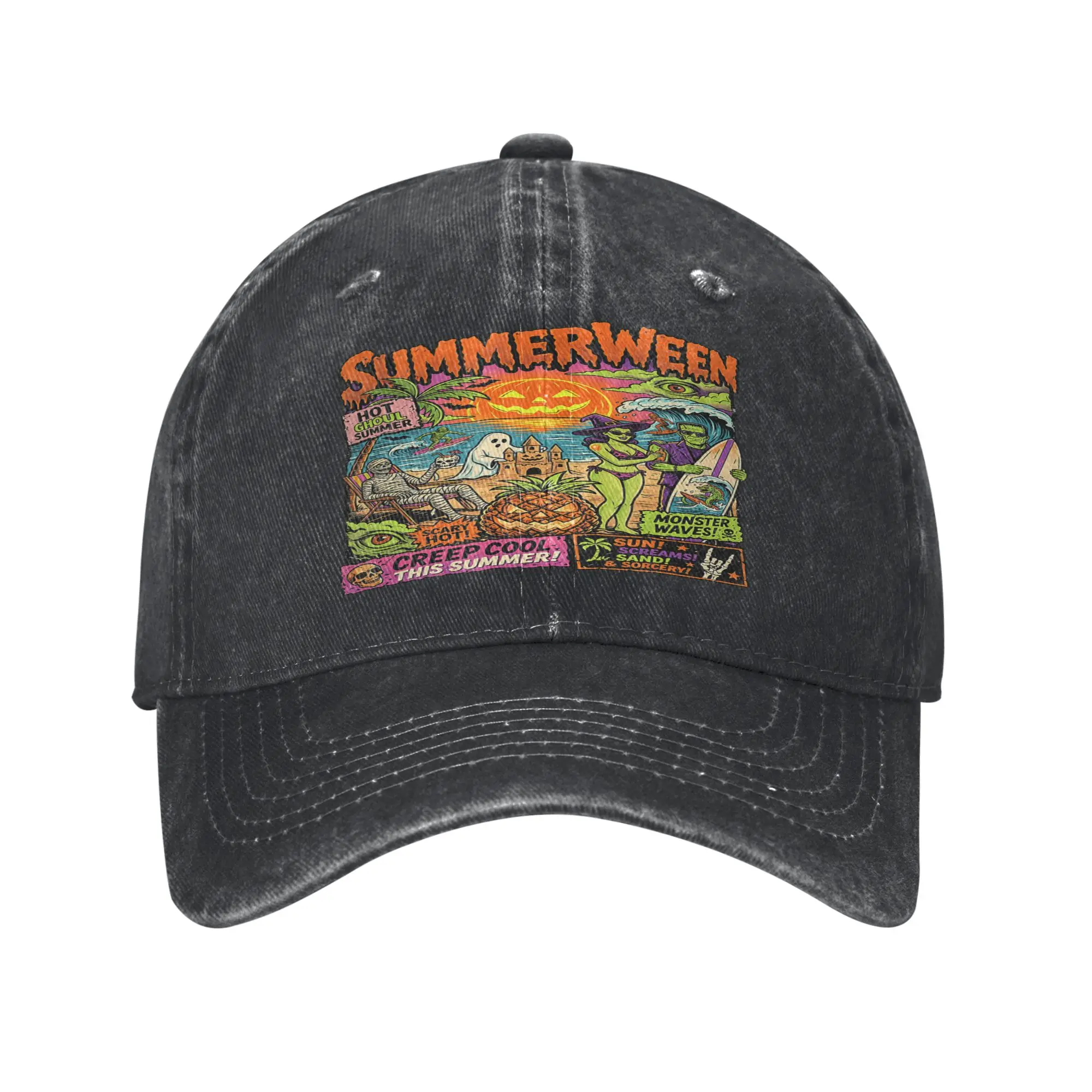 summerween hot Ghoul Summer Monster Waves Creep Cap  Vintage Baseball Cap Hats Visor Protection Snapback Cotton tops gorras