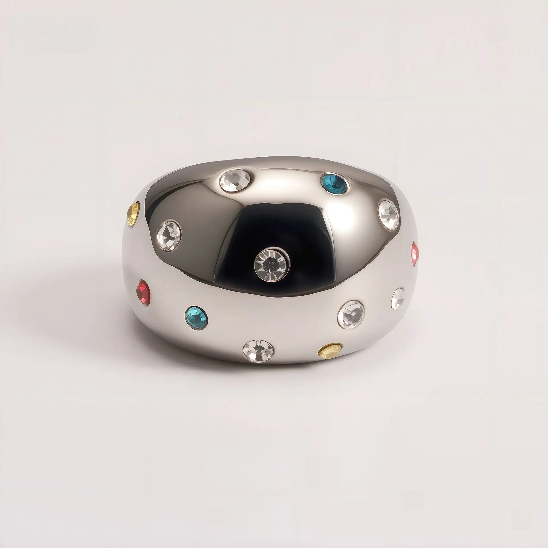 Vergoldeter 316L Edelstahlring mit mehrfarbigem Edelsteinbesatz, Vintage Bohemian Breitbandring – Detail 2