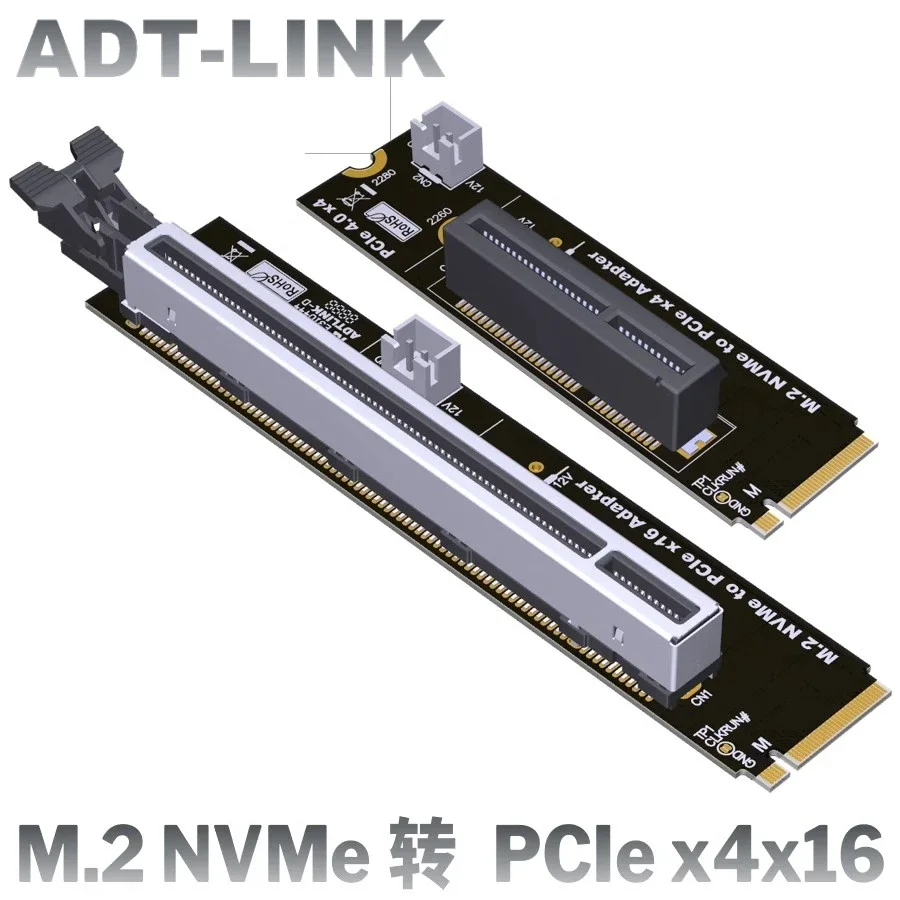 ADT PCIe 4.0 M.2 Key-M to PCI-E X4 X16 Riser Adapter Card SATA Power Adapter PCB Board Full Speed 4.0 for NVMe M.2 2260 2280 SSD