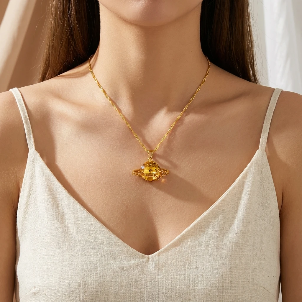 Luxury Gold Color Planet Necklace for Women Sparkling Crystal Zircon Star Planet Pendant Choker 2026 Trend Party Jewelry Gift