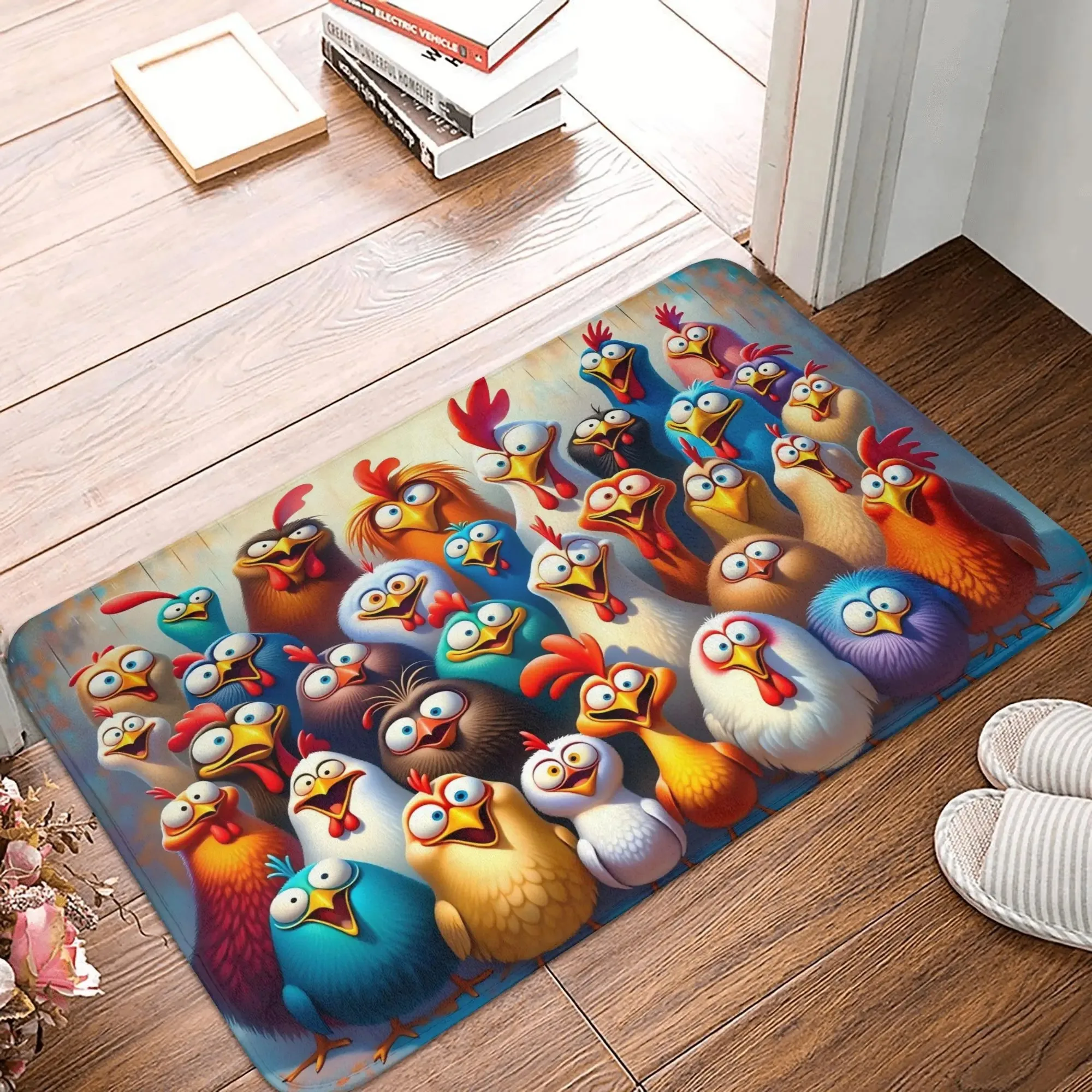 Fun Big Eyes Chicken Pattern Floor Mat Kitchen Bathroom Entrance Non Slip Mat Living Room Bedroom Entrance Floor Carpet