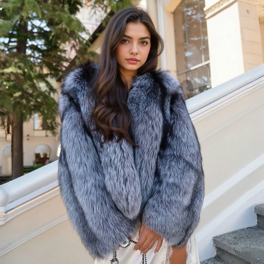 Шуба из натурального лисьего меха без воротника, верхняя одежда из натурального полного меха, зимняя короткая черная куртка из лисьего меха, женская меховая куртка высокого качества