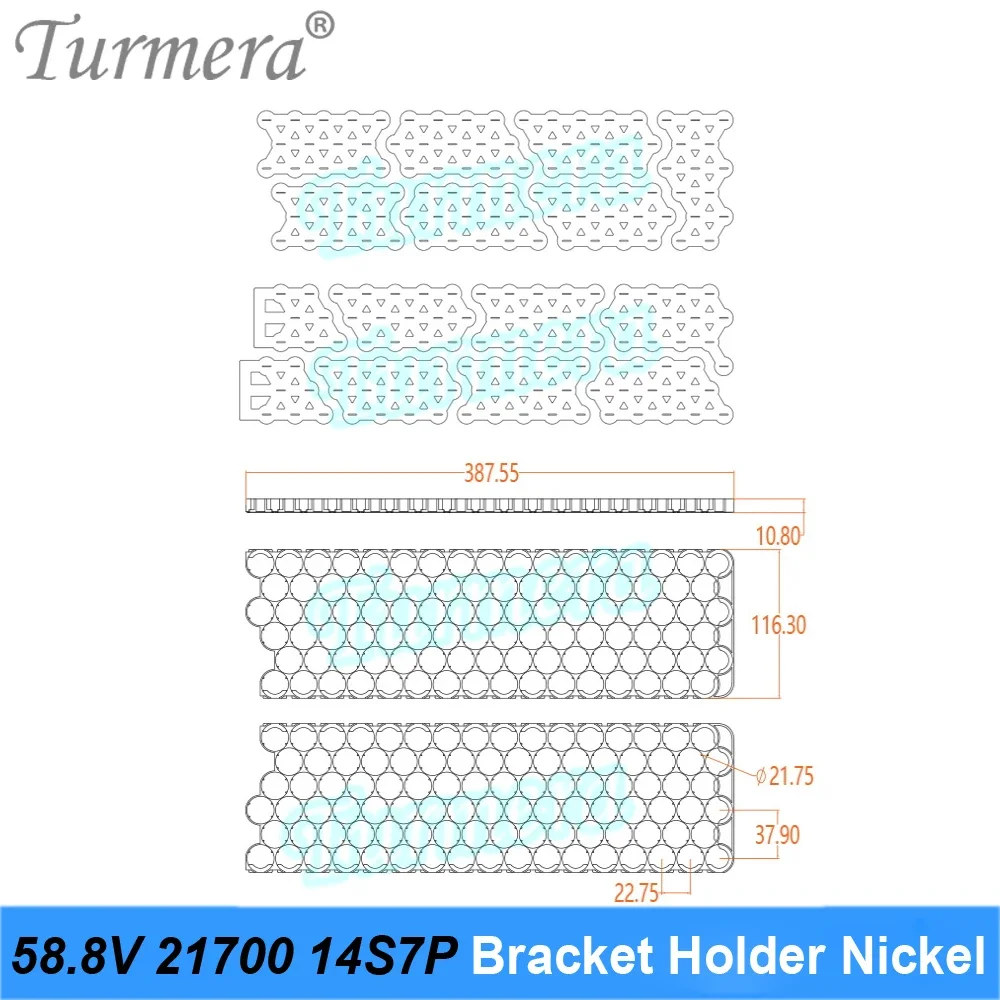 Turmera 48V 52V 60V 21700 E-bike batterijhouder met nikkel 13S6P 13S7P 13S8P 14S6P 14S7P 16S6P beugel Gebruik in elektrische fiets Diy