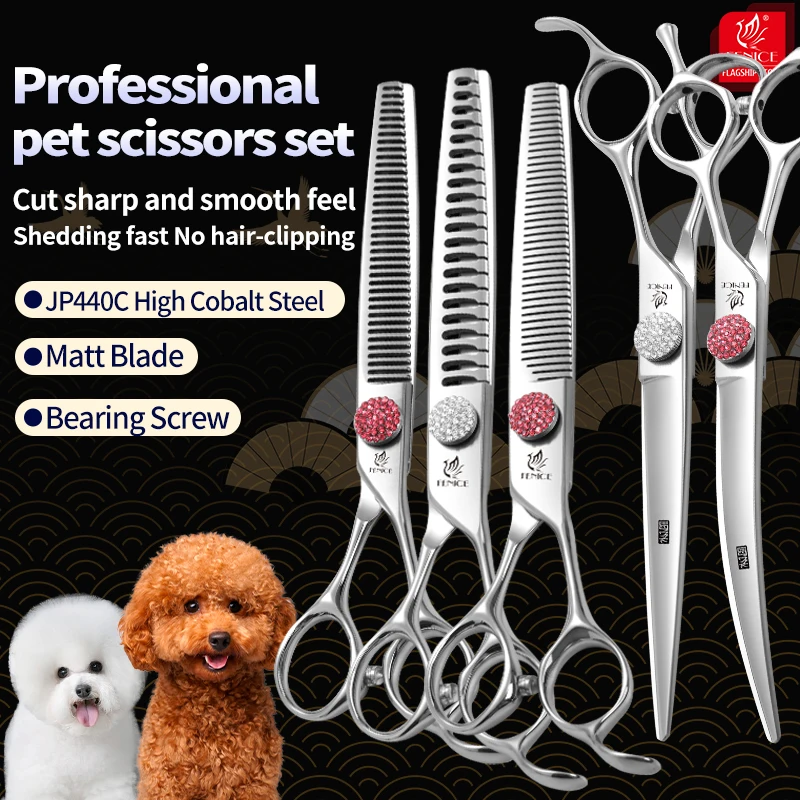 Fenice 6.5/7.0 inch High-end JP440C Alloy Steel Diamond Screw Grooming for Dogs Scissors Shears Kit for Dog Groomers