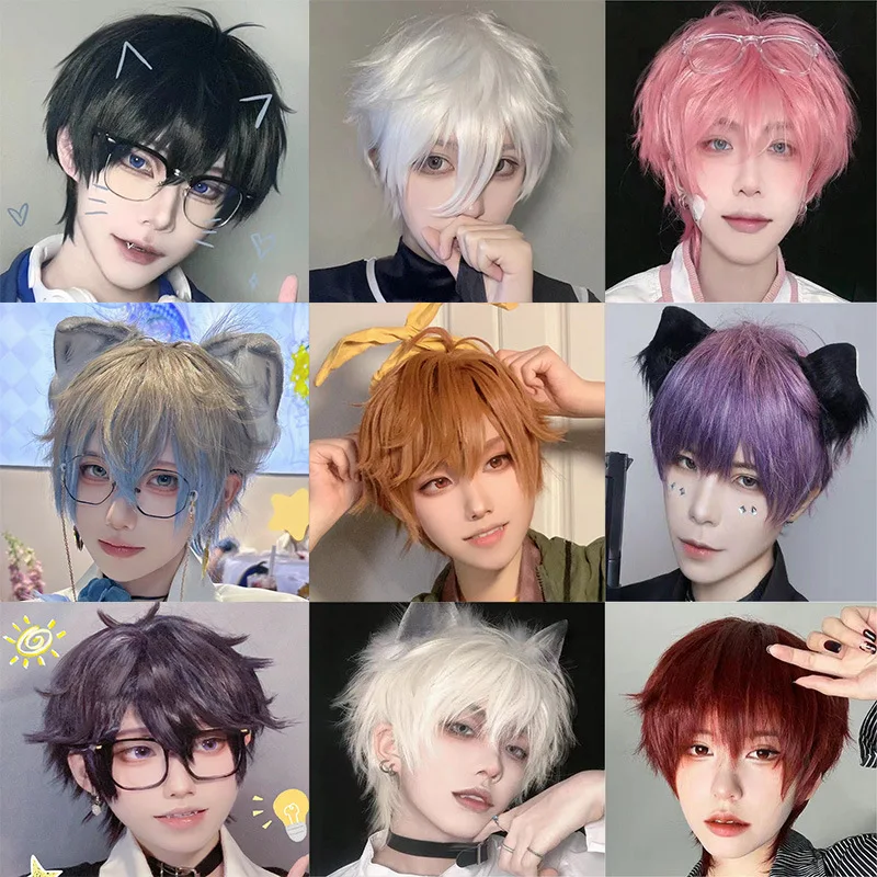 Silver Wig Cosplay Wig with Bangs Curly White Wig 30CM universal cos hair multi-colour options Synthetic Sissy Anime & Manga