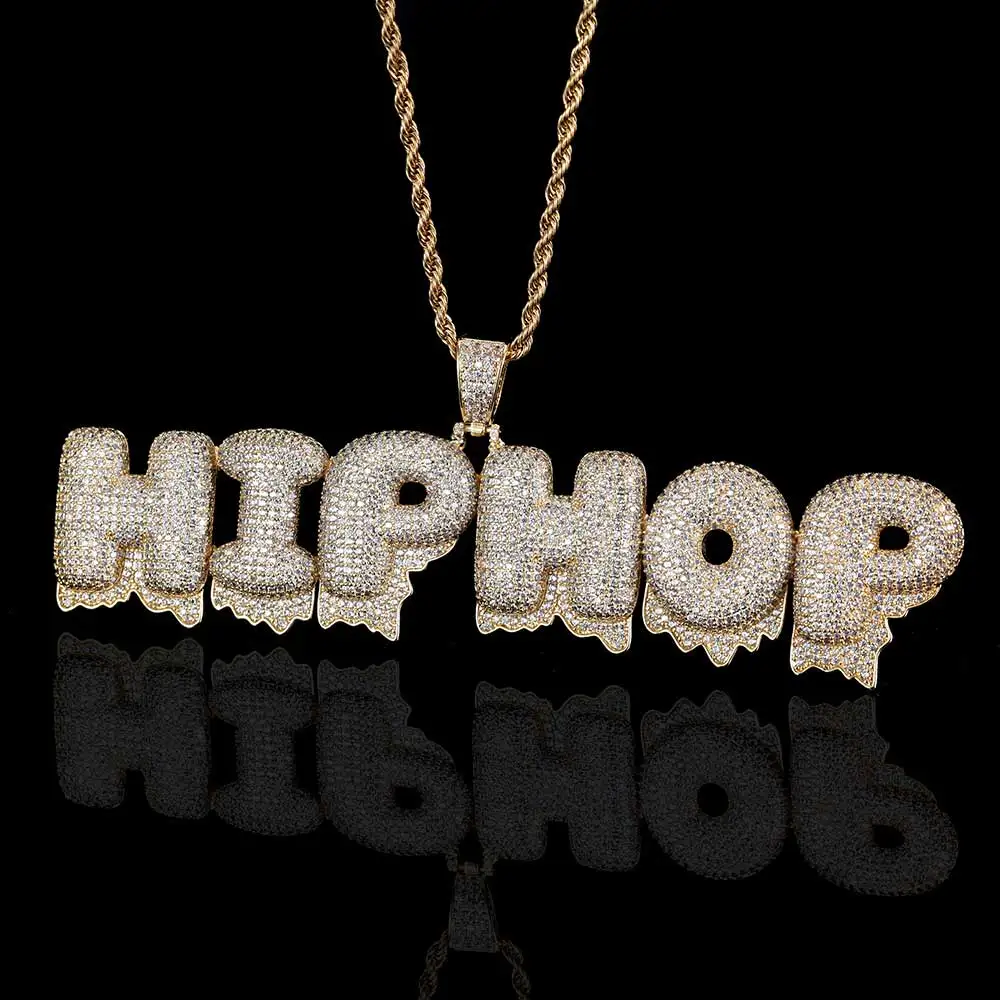 

Customize Bling CZ Drip Letter Splicing Combo Pendant Necklace Androgynous Personalized Hip Hop Jewelry