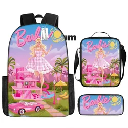 3PCS-Set MINISO Barbie The Movie Peripheral Two-dimensional Children's Kawaii Pink School Bag Large Capacity Student Backpack