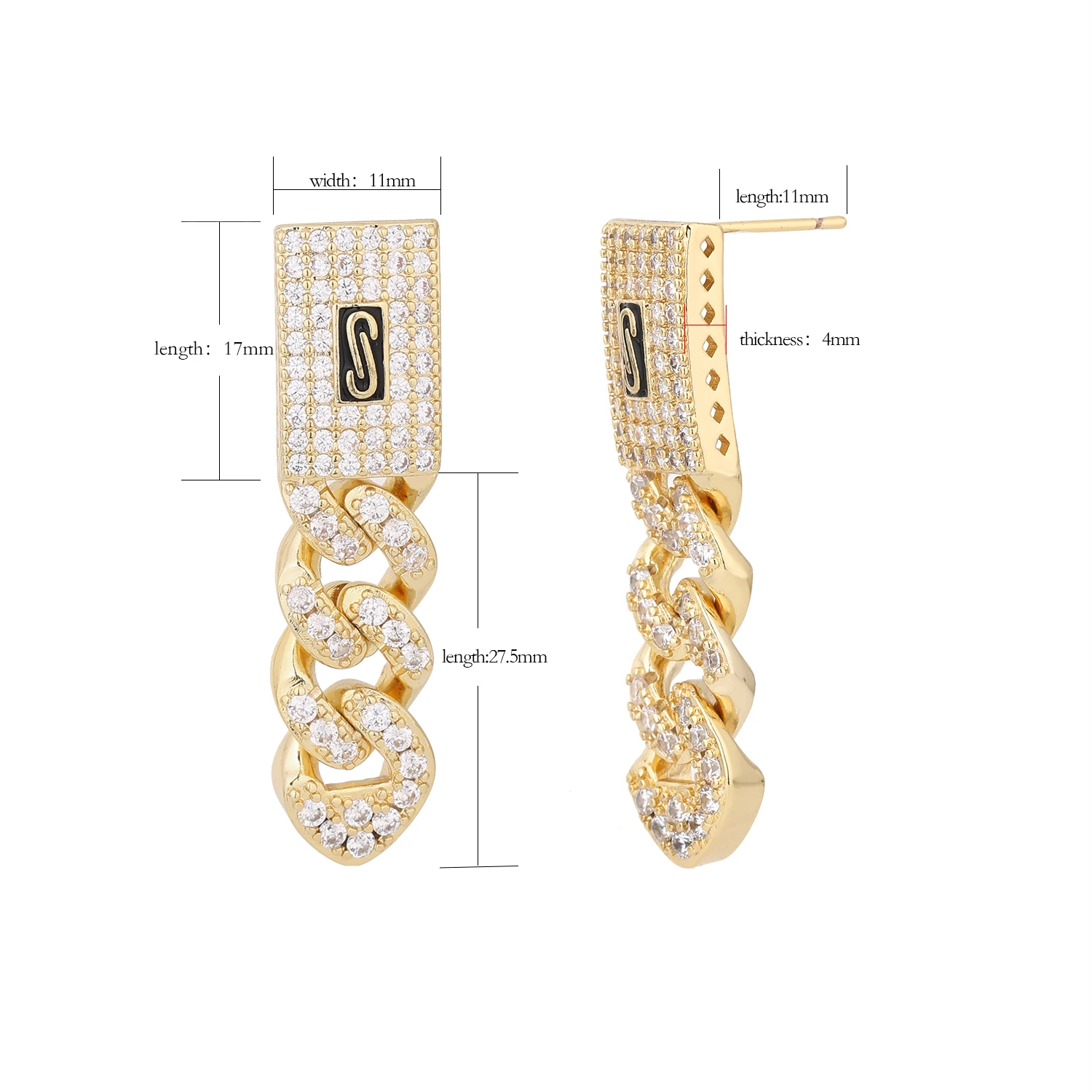 New Monaco earrings hip-hop Cuban earrings for women full diamond 14K gold-plated jewelry fashion exquisite accessories gift