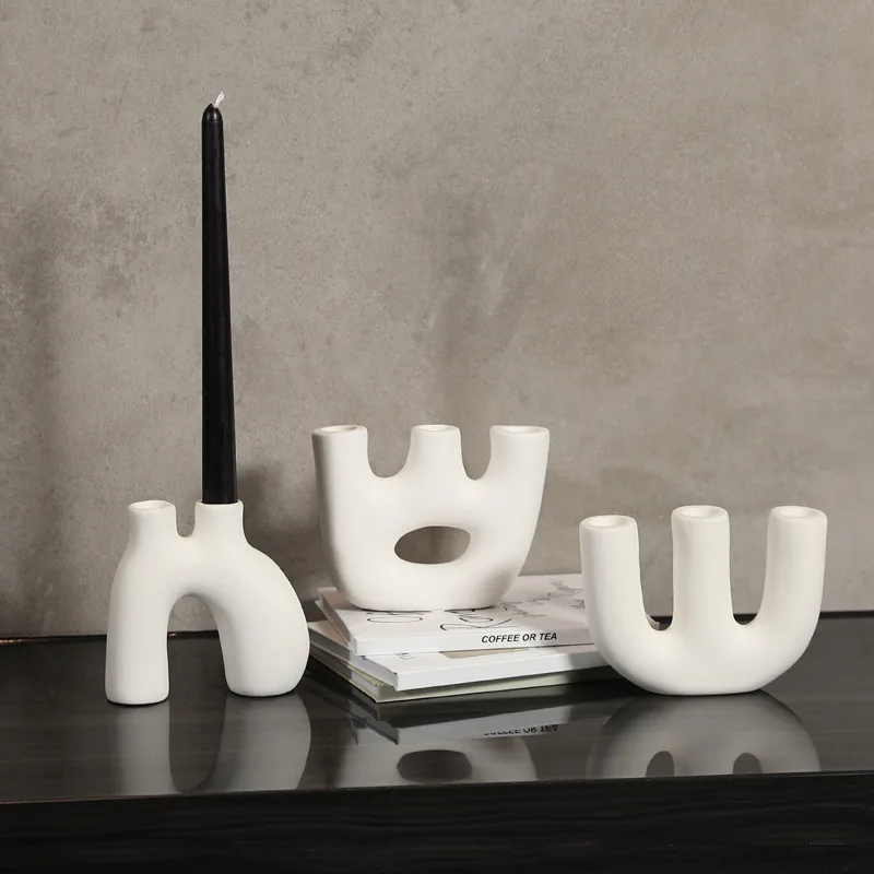 Classical Ceramic Home Decor Candle Holder,White and Black Decoration Candlestick Holder,Nordic Special-shaped Candelabra