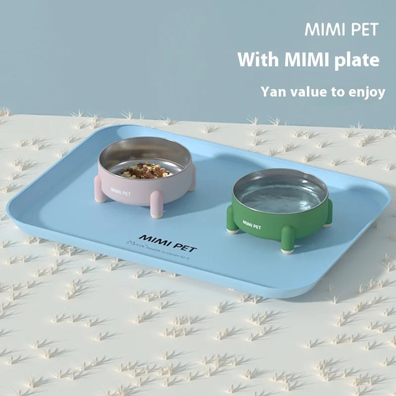 Mimipet Dog Bowl 304 Stainless Steel Cat Bowl Large Diameter Neck Guard Anti-Tip Anti-Black Chin Water Bowl Cat Food Bowl