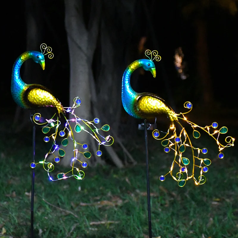 ソーラーピーコックグラウンドライト屋外防水アイアンアートオーナメントガーデン装飾ランプ自動感光led風景照明