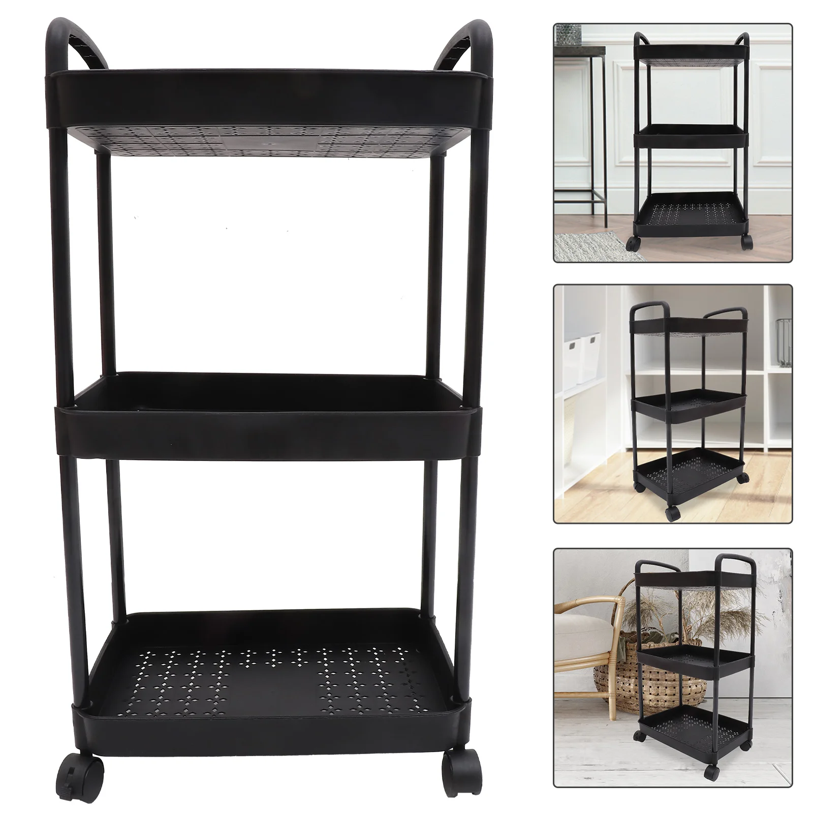 

Three Layer Trolley Rolling Storage Cart Kitchen Bathroom Organizer White 3 Tier Sturdy Utility Stand Snack Bottle