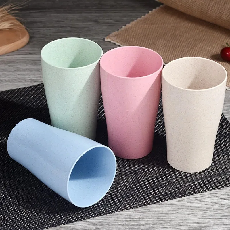 4pc/Set Wheat Straw Portable Drinking Water Cup Washing Cup Simple Household Adult Child Plastic Anti Drop Toothbrush Cup