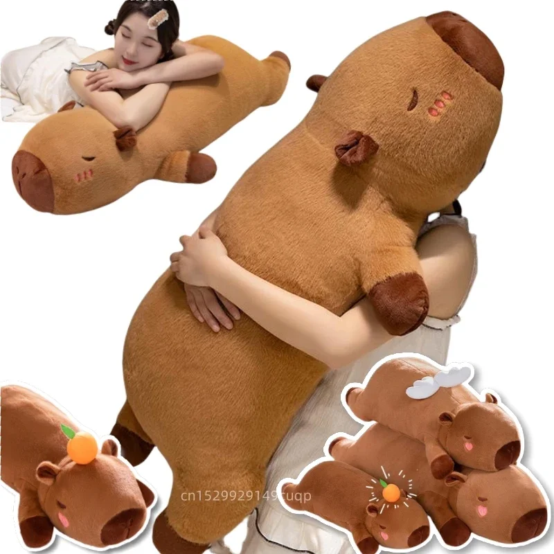 

45cm-100cm Kawaii Cartoon Giant Strip Capybara Plush Doll Pillow Lying Brown Orange Wings Creative Capybara Plush Toy Home Decor