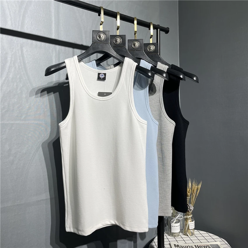 Summer Cotton Ribbed Fabric Vest Top Quality Texture Men's Fashionable Commuting Clothing V-Neck Loose Fit Sweatshirt Style