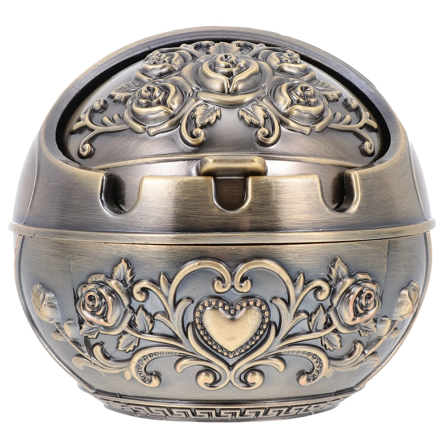 Hand-Carved Vintage Windproof Ashtray with Lid - Durable Metal, Portable Design for Indoor & Outdoor Use - Ideal for  Office & R